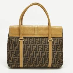 Pre Owned حقيبة ساتشل فندي ليندا جلد محكم وكانفاس زوكا تبغ/بني فاتح كبيرة