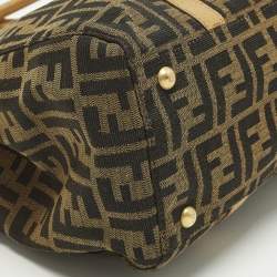 Pre Owned حقيبة ساتشل فندي ليندا جلد محكم وكانفاس زوكا تبغ/بني فاتح كبيرة