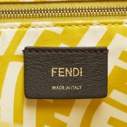 مملوكة مسبقًا حقيبة يد توتس فندي فيرتيج و إف إف مغلفة كانفاس أصفر/أبيض كبيرة مانيا