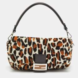 Pre Owned Fendi Re-Edition Baguette Multicolor Leopard Print Sheep Fur Bag