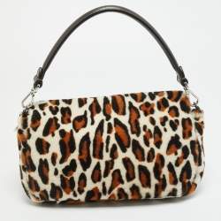 Pre Owned حقيبة يد فندي باكويت طبعة الفهد متعدد الألوان فرو الغنم الإصدار الجديد