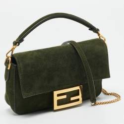 مملوكة مسبقًا Fendi Baguette Mini Green Suede Shoulder Bag
