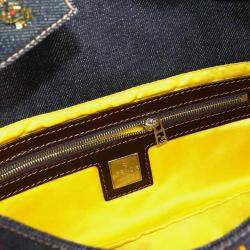 مملوكة مسبقًا Fendi Zucca Mamma Baguette Shoulder Bag In Navy And Multicolor Denim Beaded Embroidery Floral Pattern