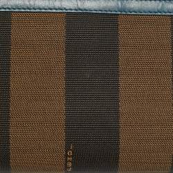 مملوكة مسبقًا Fendi Blue/Tobacco Pequin Canvas Zip Around Wallet