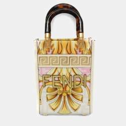 مملوكة مسبقًا Fendi Fendace Mini Sunshine Shopper Leather Coated Canvas Handbag Gold Pink White