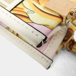 مملوكة مسبقًا Fendi Fendace Mini Sunshine Shopper Leather Coated Canvas Handbag Gold Pink White