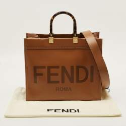 مملوكة مسبقًا حقيبة يد فندي شوبنغ جلد بني متوسط الحجم صن شاين