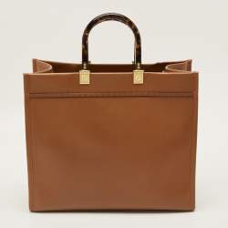 مملوكة مسبقًا حقيبة يد فندي شوبنغ جلد بني متوسط الحجم صن شاين