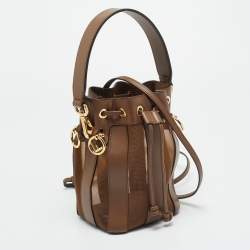 مملوكة مسبقًا Fendi Mon Tresor Pequin Mini Brown Mesh and Leather Bucket Bag