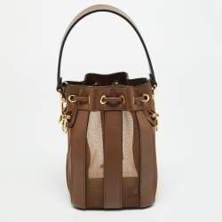 مملوكة مسبقًا Fendi Mon Tresor Pequin Mini Brown Mesh and Leather Bucket Bag