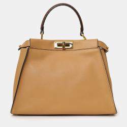 مملوكة مسبقًا Fendi Brown Leather Peekaboo Medium Bag With Strap