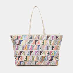 مملوكة مسبقًا Fendi White/Multicolour Zucca Spalmati Roll Tote