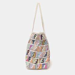 مملوكة مسبقًا Fendi White/Multicolour Zucca Spalmati Roll Tote