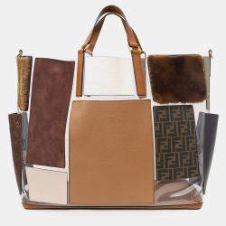 Pre Owned Fendi Brown Vinyl/Leather/Fur Forever Patch Pocket Tote