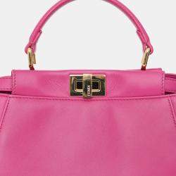 Pre Owned Fendi Fuchsia Leather Mini Peekaboo Top Handle Bag with Strap