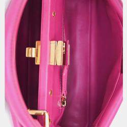 Pre Owned Fendi Fuchsia Leather Mini Peekaboo Top Handle Bag with Strap
