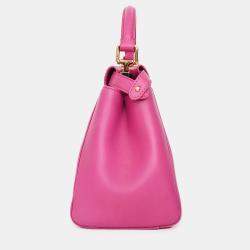 Pre Owned Fendi Fuchsia Leather Mini Peekaboo Top Handle Bag with Strap