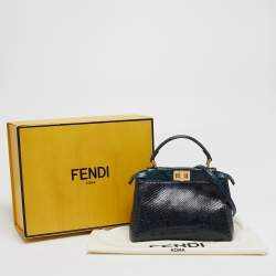Pre Owned Fendi Peekaboo Navy Blue/Black Mini Python Top Handle Bag