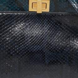 Pre Owned Fendi Peekaboo Navy Blue/Black Mini Python Top Handle Bag