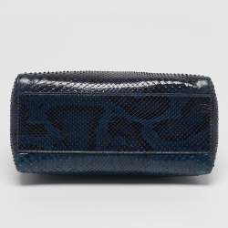 Pre Owned Fendi Peekaboo Navy Blue/Black Mini Python Top Handle Bag