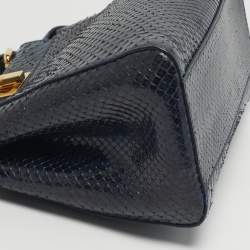 Pre Owned Fendi Peekaboo Navy Blue/Black Mini Python Top Handle Bag