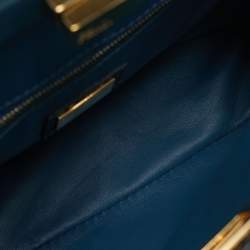 Pre Owned Fendi Peekaboo Navy Blue/Black Mini Python Top Handle Bag