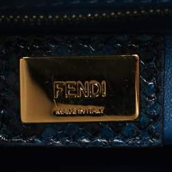 Pre Owned Fendi Peekaboo Navy Blue/Black Mini Python Top Handle Bag