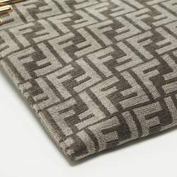 Pre Owned Fendi Logo Zip Grey/Black Zucca Velvet Flat Wristlet Clutch