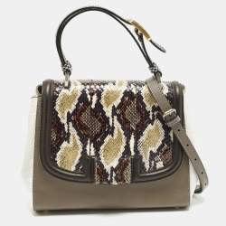 Pre Owned Fendi Silvana Multicolor Leather and Water Snake Top Handle Bag
