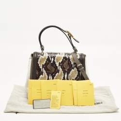 Pre Owned Fendi Silvana Multicolor Leather and Water Snake Top Handle Bag
