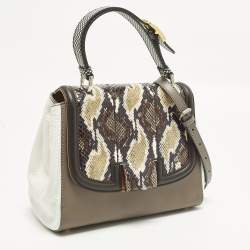 Pre Owned Fendi Silvana Multicolor Leather and Water Snake Top Handle Bag