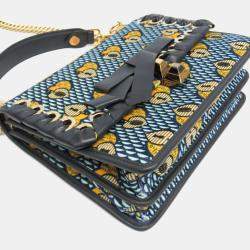 Pre Owned حقيبة كتف جلدية مخملية فندي كان آي أزرق فاتح كحلي أصفر