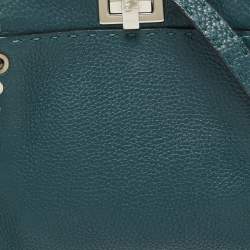 Pre Owned Fendi Whipstitch Peekaboo Small Dark Green Leather and Snakeskin Top Handle Bag