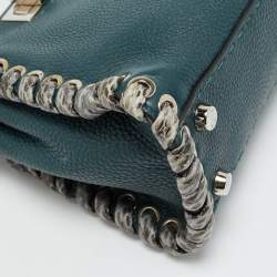 Pre Owned Fendi Whipstitch Peekaboo Small Dark Green Leather and Snakeskin Top Handle Bag