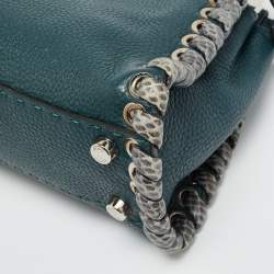 Pre Owned Fendi Whipstitch Peekaboo Small Dark Green Leather and Snakeskin Top Handle Bag
