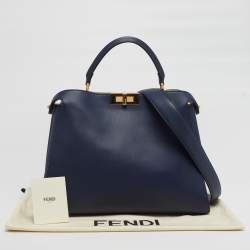 مملوكة مسبقًا Fendi Peekaboo Iconic Large Navy Blue Leather Essentially Top Handle Bag