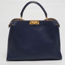 مملوكة مسبقًا Fendi Peekaboo Iconic Large Navy Blue Leather Essentially Top Handle Bag