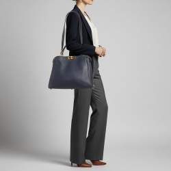 مملوكة مسبقًا Fendi Peekaboo Iconic Large Navy Blue Leather Essentially Top Handle Bag