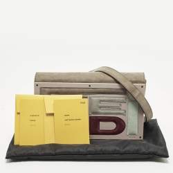 Pre Owned Fendi Logo Beige/Light Pink Plexiglass and Suede Clutch Bag