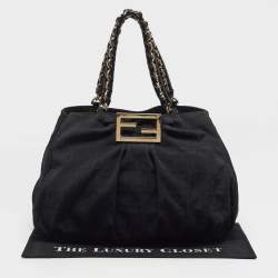 Pre Owned حقيبة كتف فندي ميا كبيرة قماش زوكا جلد وبراءات جلدية سوداء