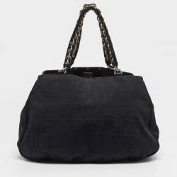 Pre Owned حقيبة كتف فندي ميا كبيرة قماش زوكا جلد وبراءات جلدية سوداء