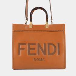 Pre Owned Fendi Tote Bag Sunshine Brown Calf Leather Size Medium