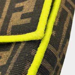 Pre Owned Fendi Zucca Mamma Bucket 2-Way Shoulder Bag Brown/Neon Yellow Canvas Size Large