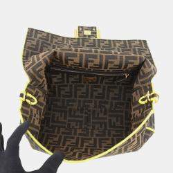 Pre Owned Fendi Zucca Mamma Bucket 2-Way Shoulder Bag Brown/Neon Yellow Canvas Size Large