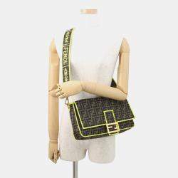 Pre Owned Fendi Zucca Mamma Bucket 2-Way Shoulder Bag Brown/Neon Yellow Canvas Size Large