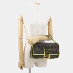 Pre Owned Fendi Zucca Mamma Bucket 2-Way Shoulder Bag Brown/Neon Yellow Canvas Size Large