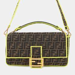 مملوكة مسبقًا حقيبة فندي مامّا باكت 2-واي كتف  بني/نيون أصفر قماش حجم كبير