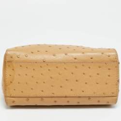 Pre Owned Fendi Peekaboo Mini Beige Ostrich Leather Top Handle Bag