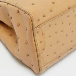Pre Owned Fendi Peekaboo Mini Beige Ostrich Leather Top Handle Bag