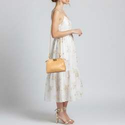 Pre Owned Fendi Peekaboo Mini Beige Ostrich Leather Top Handle Bag